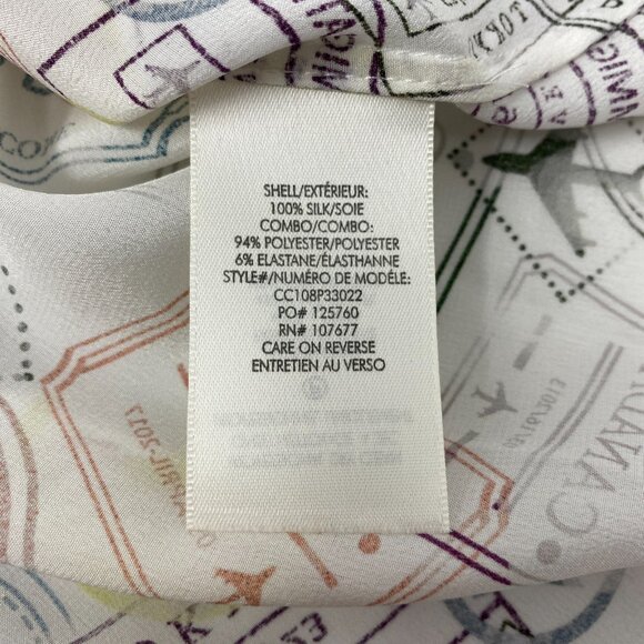 Alice + Olivia Willa Globe Trotter Stamp Silk Blouse Small - Picture 9 of 10